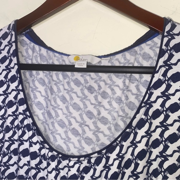 Boden Navy and White Dove Print Size 6R Midi Soft Short Sleeve Dress - Picture 5 of 8